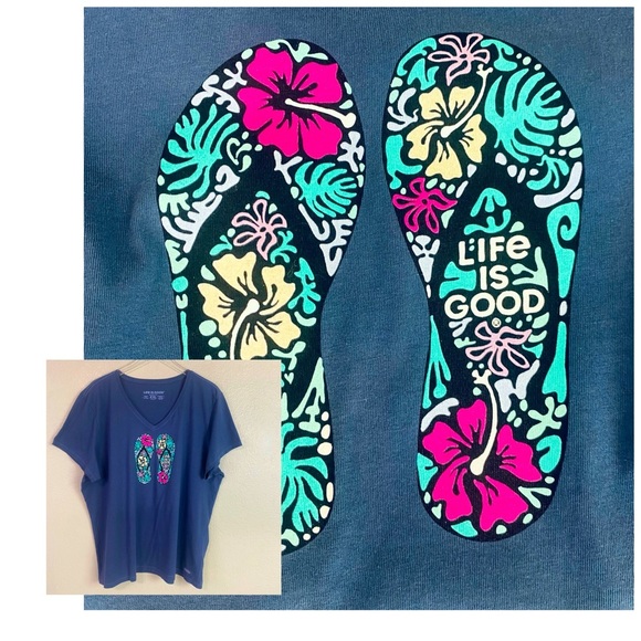 Life Is Good Crush Lite V Neck Floral Flip Flop Short Sleeve Size XXL - Picture 1 of 6